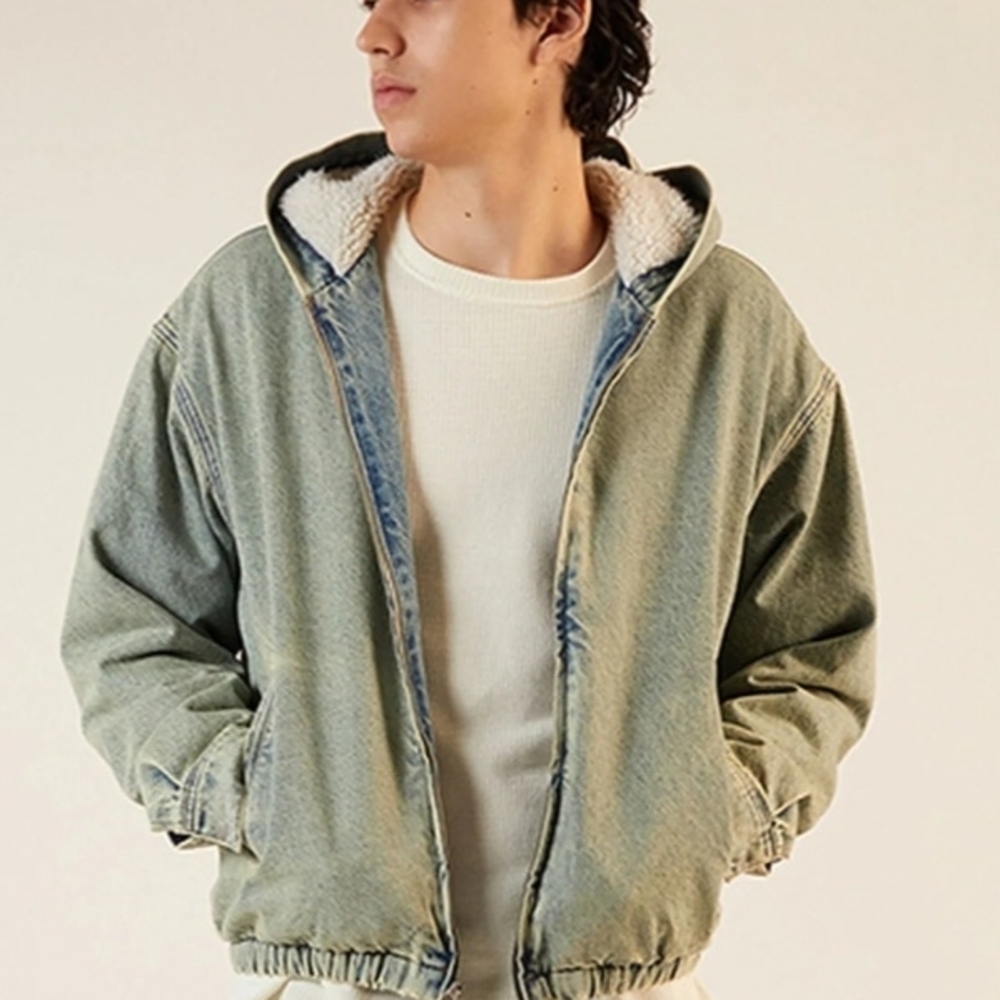 Pacsun Light Indigo Hooded Denim Sherpa Lined Jacket Sz XL
